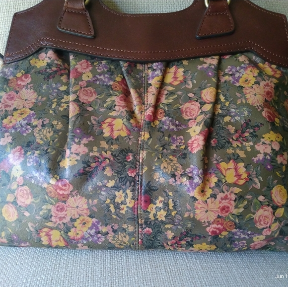 PATRICIA NASH ENGLISH COUNTRY FLORAL LEATHER SATCHEL GUC - Picture 3 of 16